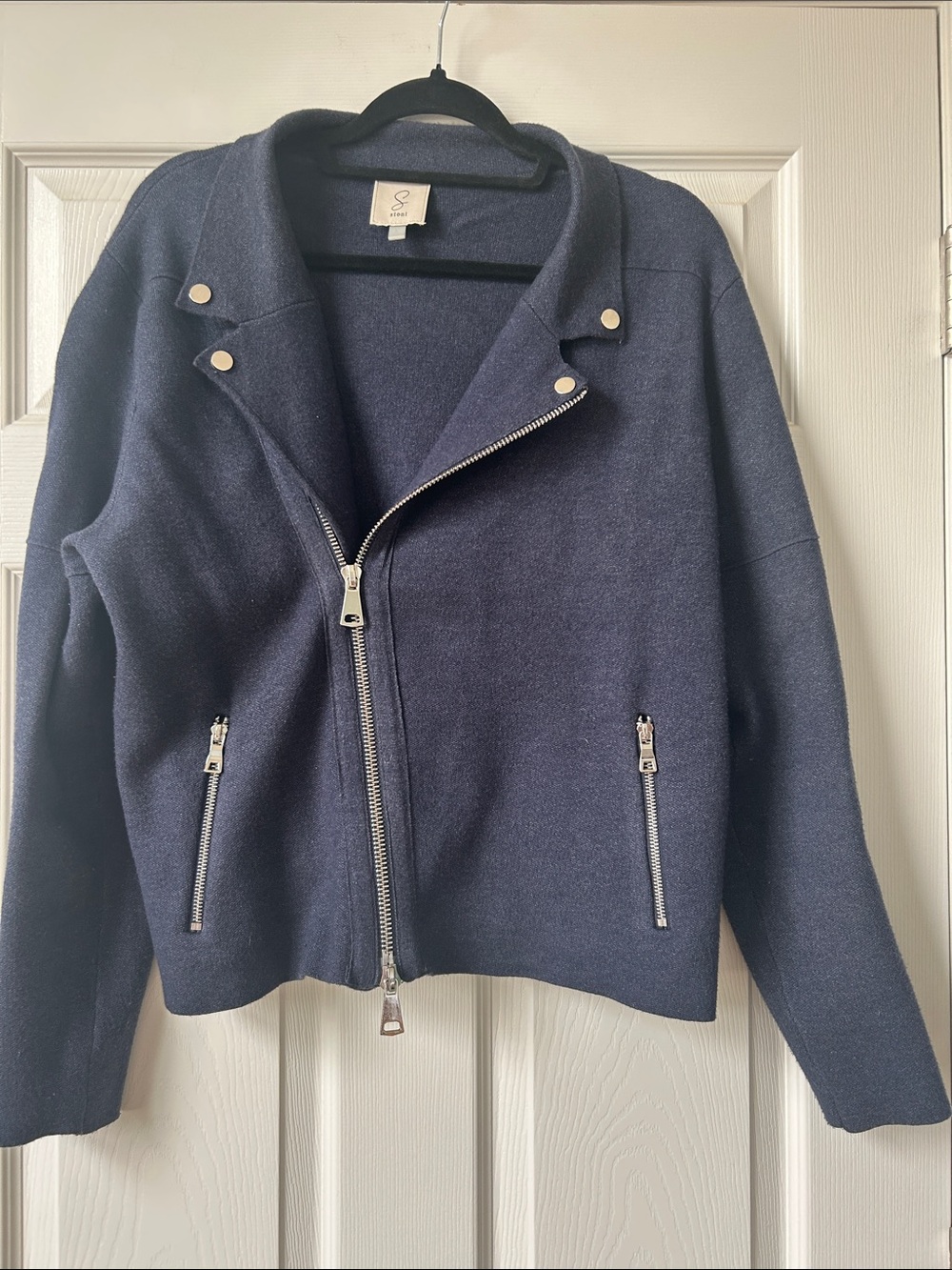 Sioni Navy Zip-Front Moto Jacket